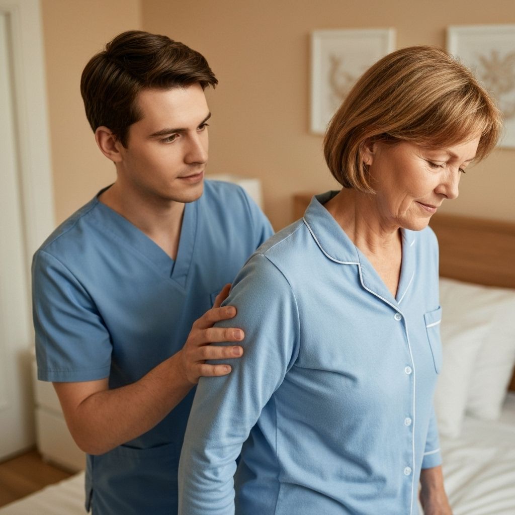 Healthcare professional assisting elderly patient