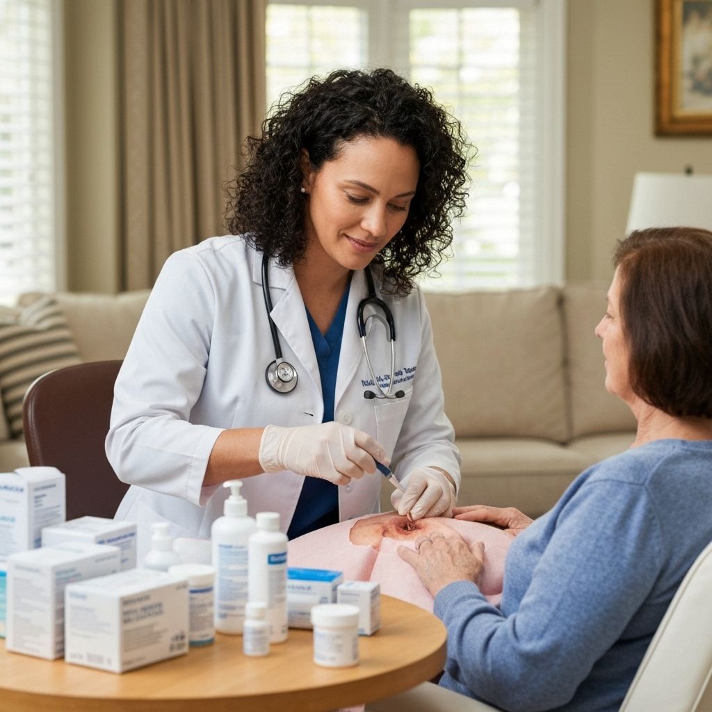 Healthcare professional providing debridement services in patient's home